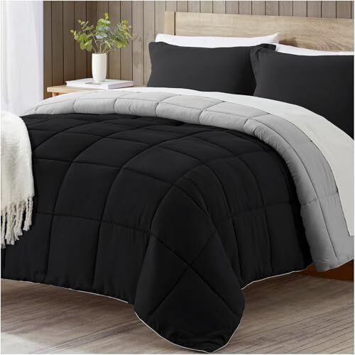 Comforter Set Grey Black, Lightweight Comforters Oversized Queen Black/Grey