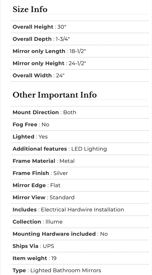 Espejo retroiluminado LED rectangular Afina Illume IL-2430-R tamaño: 30 pulgadas de alto x 24 pulgadas de ancho Foto 4 de 4