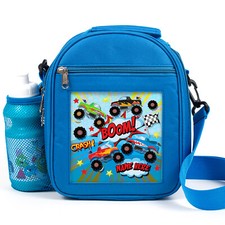Personalised Lunch Bag Monster Truck School Blue Boys Cooler Box With Strap KS88