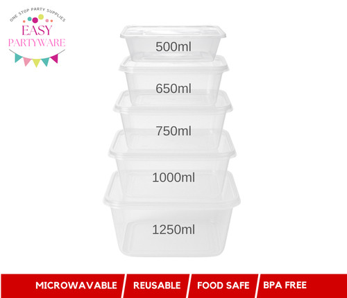Plastic Food Containers with lids Takeaway Microwave Freezer Safe Storage Boxes