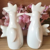 2 X Keramik HüHner Hahn Huhn 12.5Cm Osterdeko Dekofigur Landhaus Bauernhof Weiß