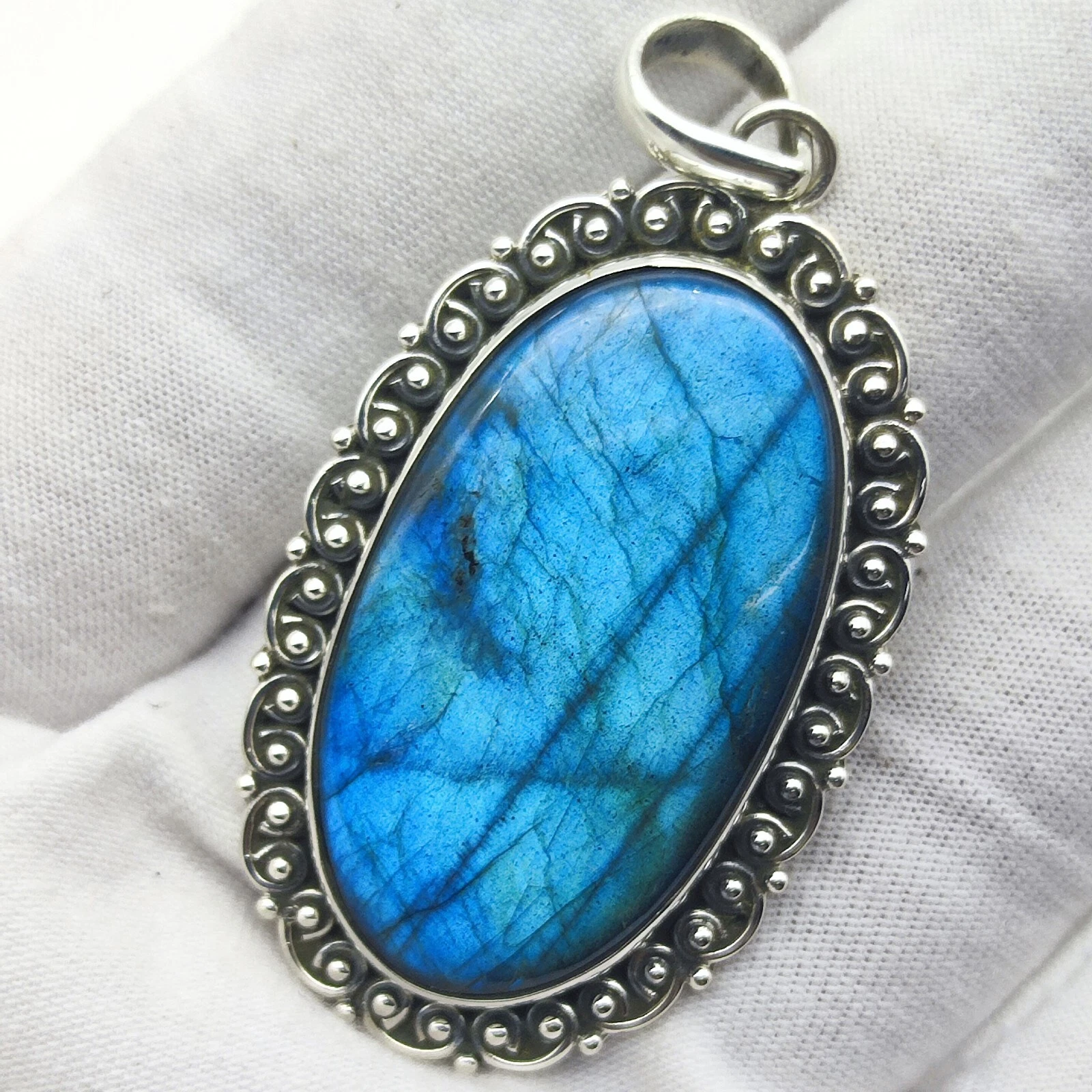 VETEMENTS Meraviglioso ciondolo pietra preziosa labradorite fuoco argento sterling 925 gioielli fatti a mano