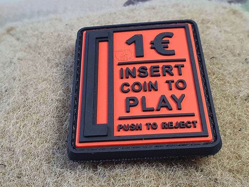 Insert Coin to Play Patch, black on fire-red, 3D Rubber Patch - Picture 6 of 6