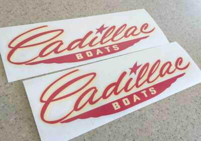 Cadillac Vintage Boat Decals 13'' Die-Cut 2-Pak FREE SHIP + FREE Fish Decal!
