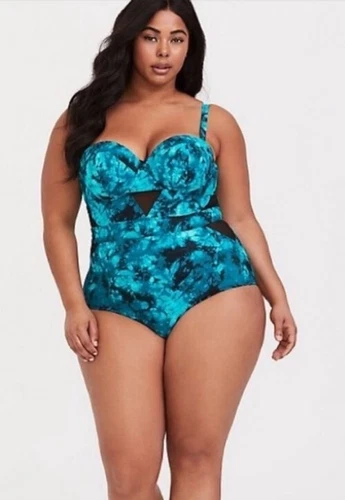 TORRID TEAL/BLACK TIE DYE SWIMSUIT SIZE 1/1X NWT