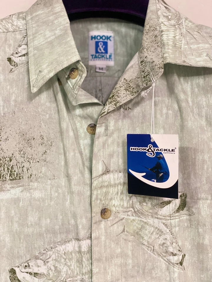 New Hook & Tackle Men's Tarpon Bay Fishing Shirt Green shade Medium - Image 2 of 4