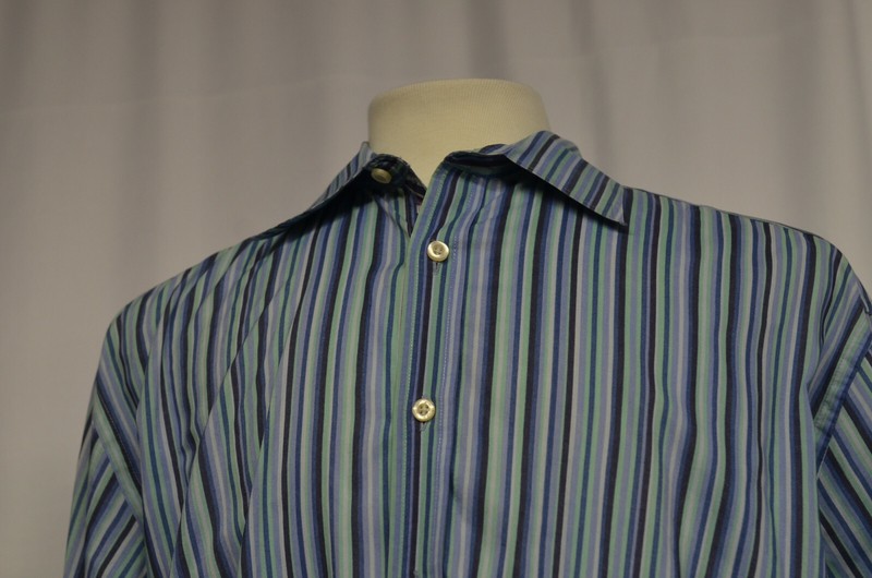 Robert Graham Size XL Cotton Shirt Striped Blue Purple Green Embroidered Flowers