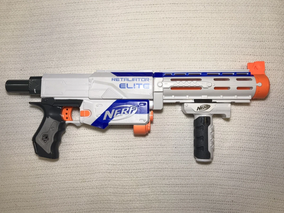 Nerf Retaliator Elite White Dart Gun with 12 Round Extended Clip