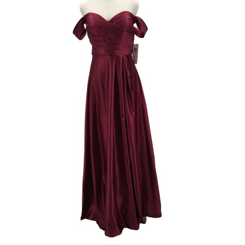 FORMAL GOWN SZ 10 L Red Burgundy off shoulder corset maxi dress NWT b116