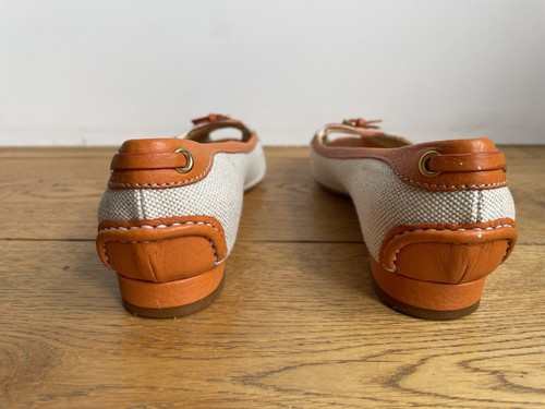 Car Shoe (Prada Group Brand) Ballet Flats Beige Fabric Orange Leather Trim EU37 - Picture 5 of 9