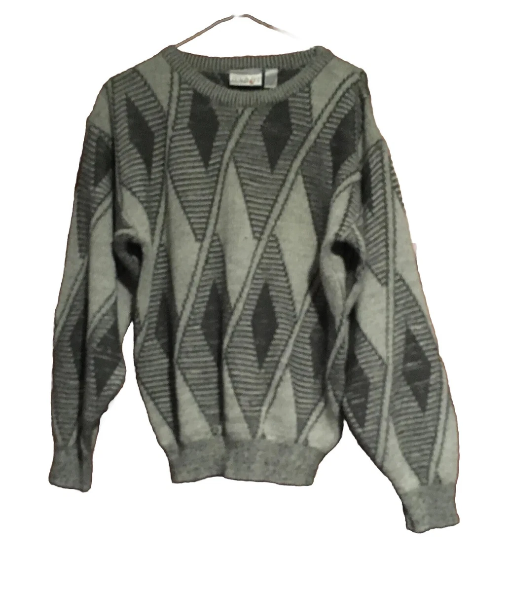 Vintage Cosby Sweater Sunday Men s Knit Acrylic Geometric Cosby Grey Size S