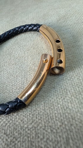 RG & B Rubber bracelet black leather gold golden woven adjustable bracelet - Picture 4 of 7
