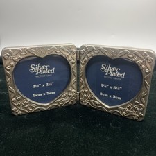 VTG Silver Plated 3.5x3.5 Photo Frame Heart Bows Butterfly Sweetheart Double