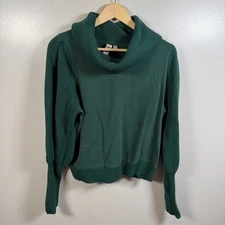 Anthropologie Dolan Cowl Neck Sweater Size Large Green Pullover Puff Sleeve