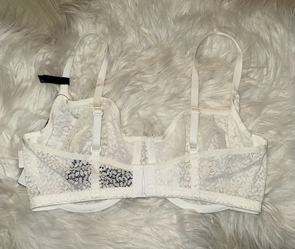 DKNY Modern Lace Sheer Demi Bra Unlined Underwire Womens 32DD White DK4019 New - Image 4 of 4