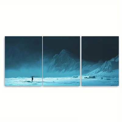 3pcs Ice Floes with a Supply Helicopter Wall Art Canvas Framed 50x70cm