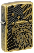 Zippo Eagle and Flag Design Armor Antique Brass Windproof Pocket Lighter, 46862