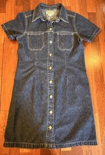 Y2K Sonoma Jean Dress Blue Denim Western Work School Sz. Small Button Down Retro