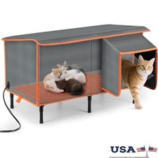 Heated Cat House for Winter Weatherproof Outdoor Cat House with Cat Heating Pad