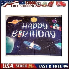 Outer Space Happy Birthday Backdrop Banner Galaxy Planet Astronaut Rocket