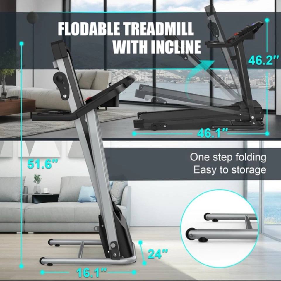 Treadmill Foldable for Home, 3 Levels Manual Incline Running Machine Treadmill - Image 4 of 4