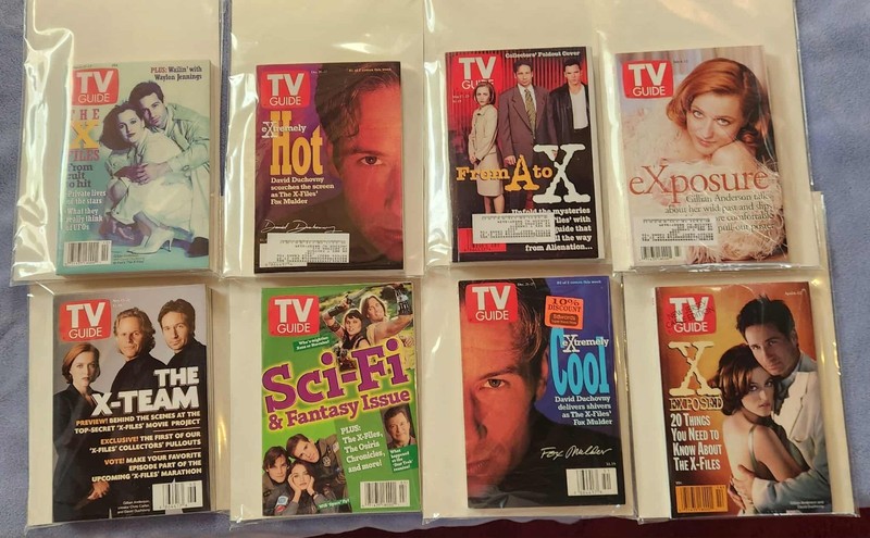 X-FILES VINTAGE TV GUIDE LOT OF 8 BAGGED AND BOARDED NEAR MINT.