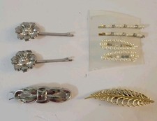 Variety Of Hair Clips Barrett Flower Leaf Bow Faux Pearl Goldtone Silvertone