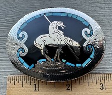 Vtg Western Belt Buckle End Of The Trail Turquoise Handcrafted Denver Colorado