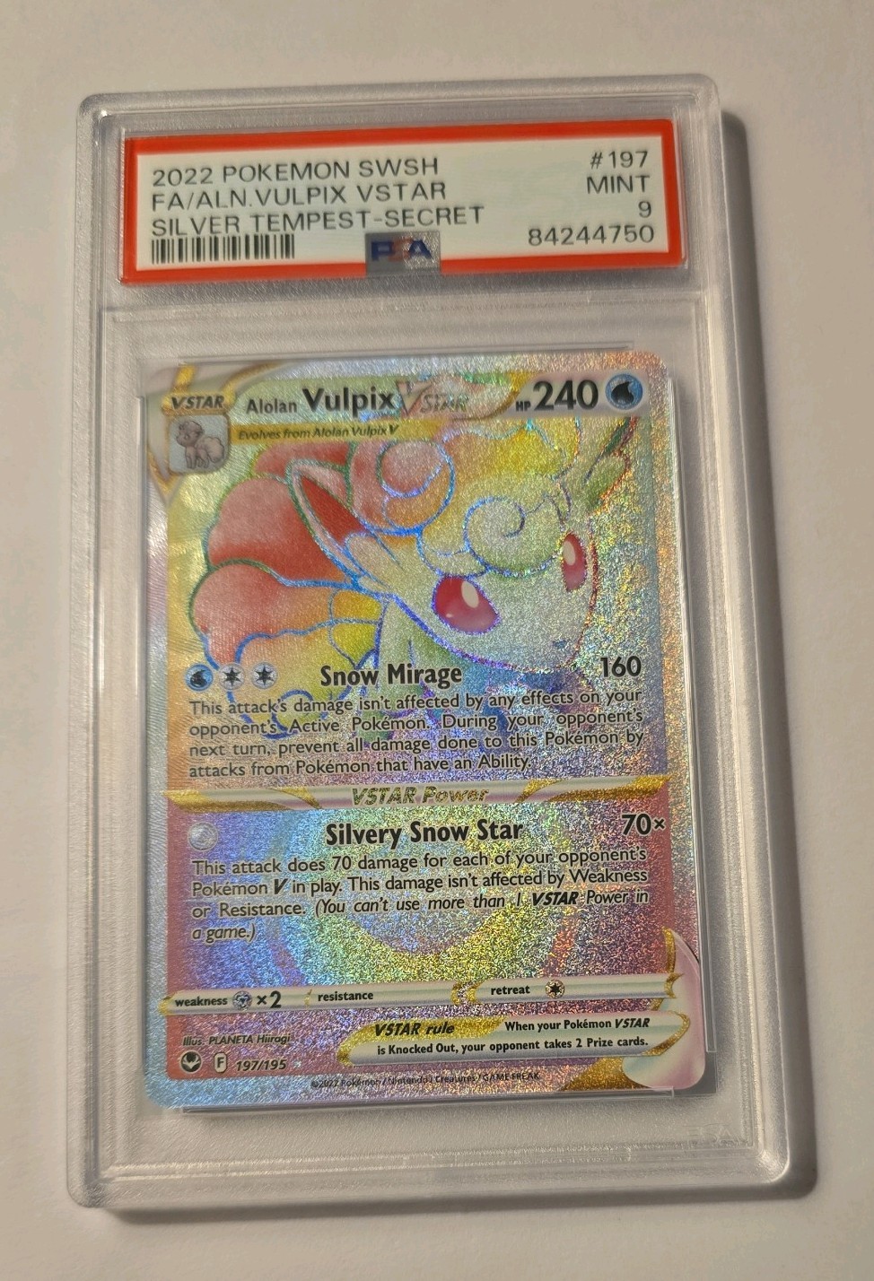 2022 Pokemon Silver Tempest Alolan Vulpix Vstar Secret Rare 197/195 | PSA 9 Mint