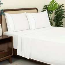 Cotton Sheet Set -Queen Size,100 Cotton Sateen Embroidered Sheets Set,Soft