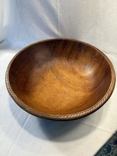Vintage Primative Patina Wooden Bowl 13.75  Diameter Cottage Carved Edge