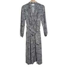 A New Day Womens Wrap Dress M Black Abstract Belted Office Minimalist Brunch