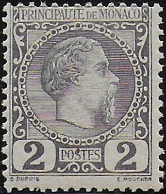 1885 Monaco Charles III 2c. purple grey 1v. MNH Unified No. 2