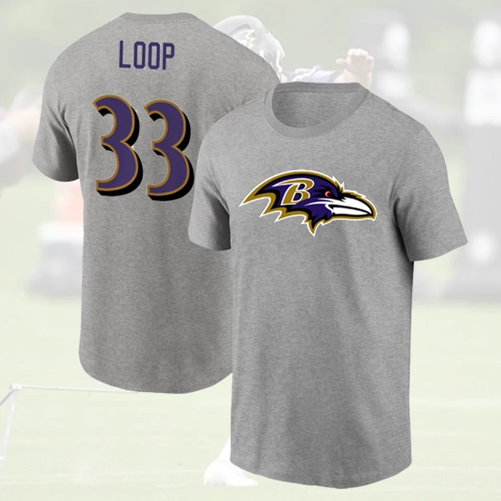 Tyler Loop #33 Baltimore Ravens 2025 Player Name & Number Double Sided T-Shirt