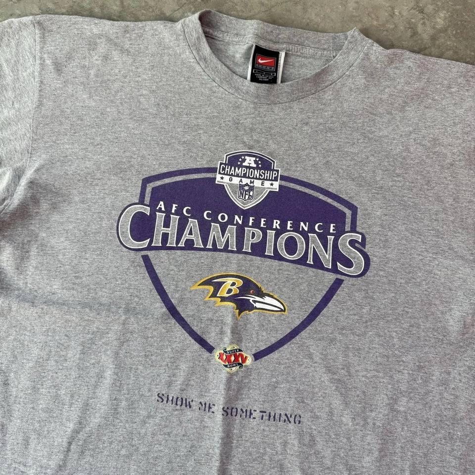 Vintage Nike NFL Baltimore Ravens AFC Champions Graphic T-Shirt Gray Size Large - Image 2 of 4