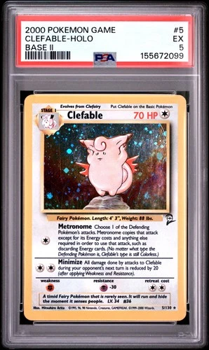 2000 POKEMON BASE SET 2 #5 CLEFABLE-HOLO PSA 5