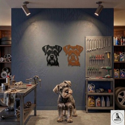 Geometrischer Schnauzer Hund Metall Wandbild Skulptur Gartendeko rostig schwarz 35,8 cm