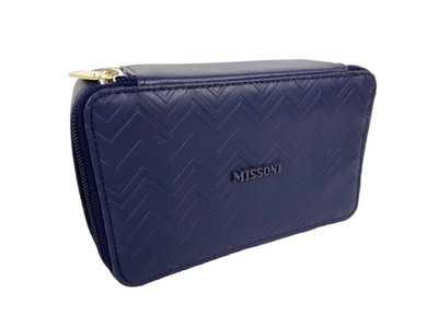 Missoni Makeup Pouch Cosmetic Case Vegan Leather Blue Chevron Toiletry Travel