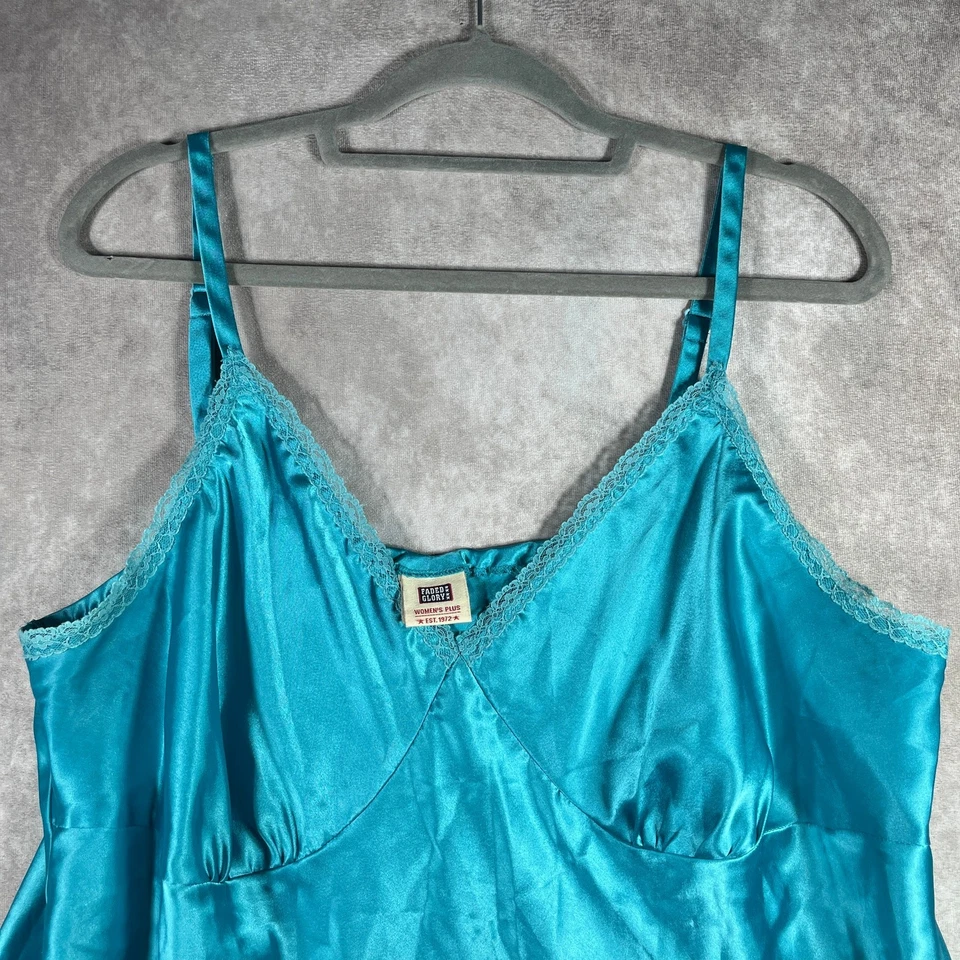 Vintage Faded Glory Cami Tank Top Womens 18W/20W Blue Satin Lace Babydoll Y2K - Image 2 of 4