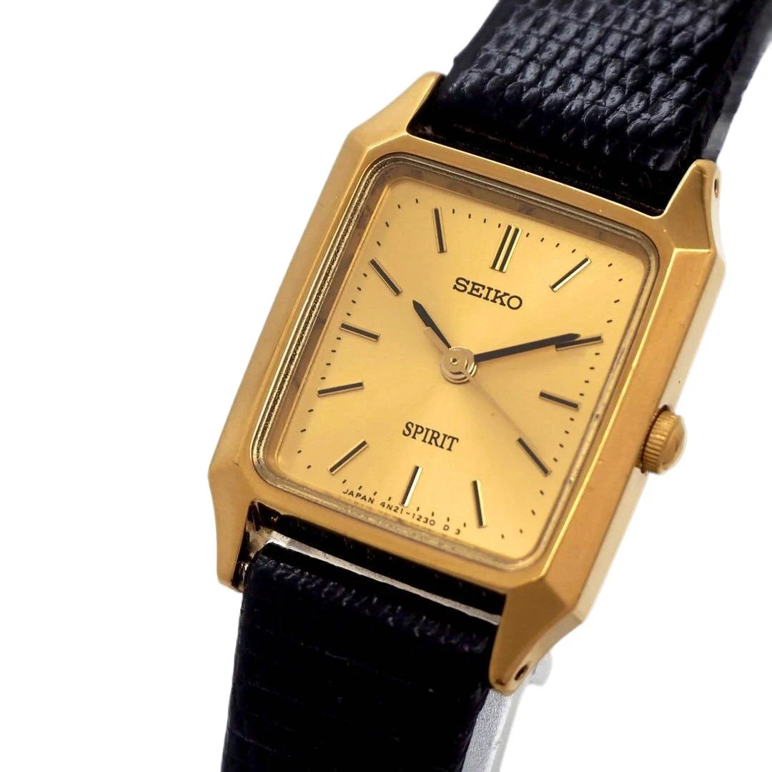 Seiko Spirit Oro Cuadrado Tanque Cuarzo Reloj Mujer 4N21-5190 Nueva Batería V...