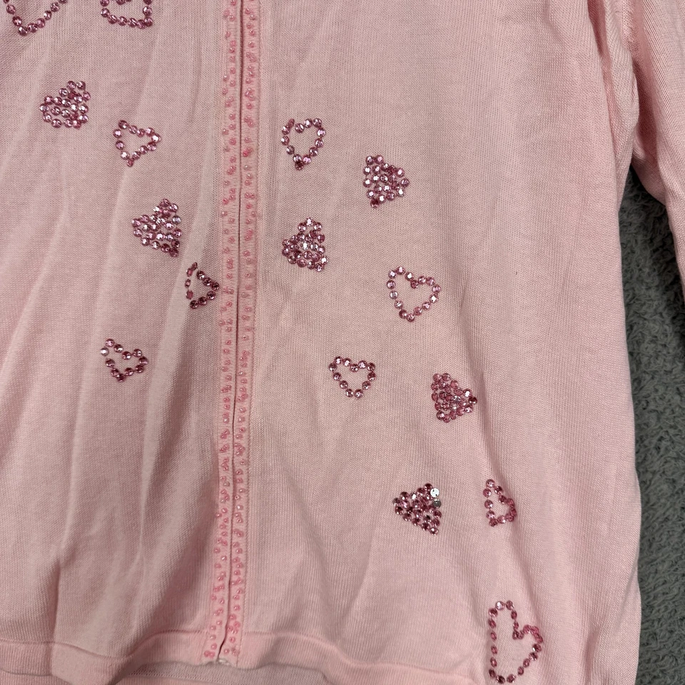 Suéter de punto Storybook para mujer 2X cárdigan rosa con cremallera lentejuelas corazones San Valentín Foto 4 de 4