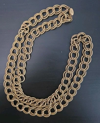 Vintage MIRIAM HASKELL 35" Necklace Gold Tone Rope Twisted Chain Double Link