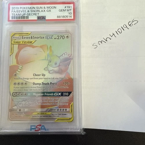 2019 Pokemon S &M Evee & Snorlax GX 191/181 (PSA 10 GEM MT)