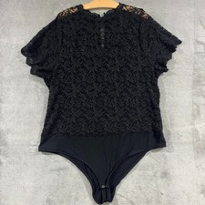 Torrid Womens Sz 4X Bodysuit Short Sleeve Lace High Neck Keyhole Back Black Snap