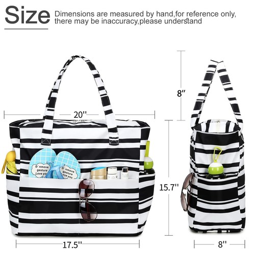 Large Beach Tote Bag Women Waterproof Sandproof Zipper for Pool Gym Grocery T... - Picture 8 of 9