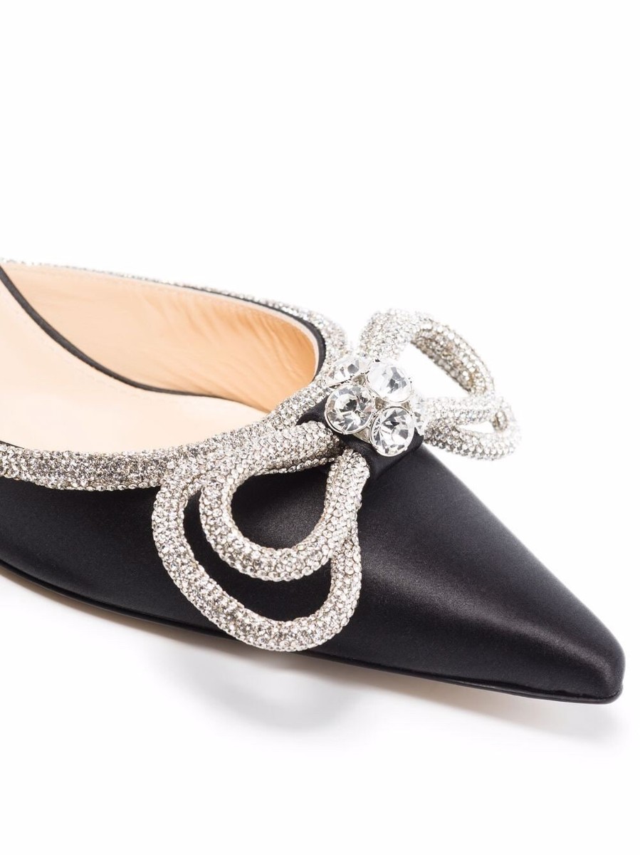 Mach & Mach Double Bow Crystal-Embellished Black Satin Pumps, EU 