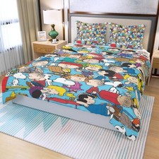 Peanuts Snoopy Characters Print Duvet Cover Set 3Pcs Quilt Cover Pillowcase