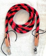 6' or 8' Reins Loop Rope Rein Pony Barrel Racing Single Roping Contest red black