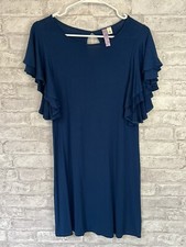 Alya Navy Blue Ruffle Sleeve Shirt Dress Size Small