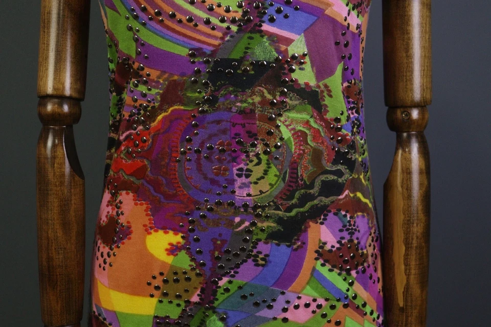 Vestido corto sin mangas Custo Line mezcla de algodón multicolor línea A talla 1 Foto 4 de 4